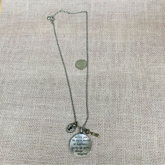Fossil Key to Happiness Affirmation Charm Necklace - Picture 1 of 3